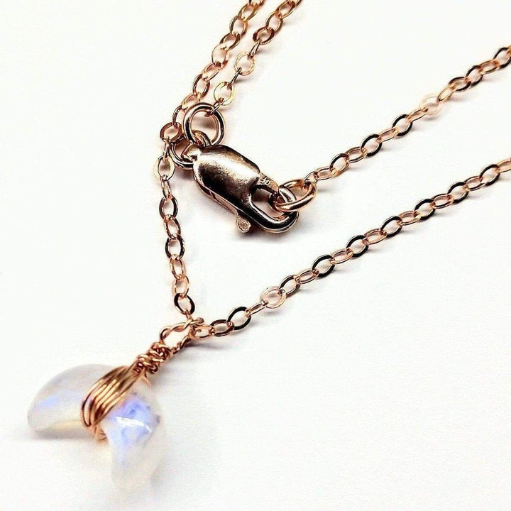 AMD1093 Rose Gold Wire Wrapped Crescent Moonstone Necklace - Necklaces - Alexa Martha Designs   1192685174831