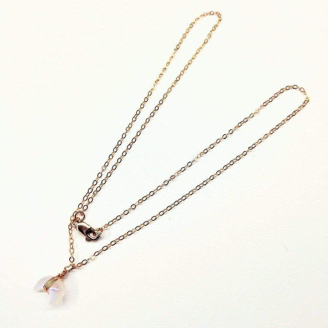 AMD1093 Rose Gold Wire Wrapped Crescent Moonstone Necklace - Necklaces - Alexa Martha Designs   1192685174831