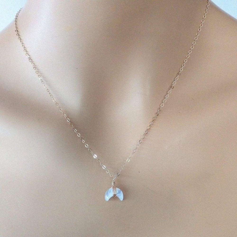 AMD1093 Rose Gold Wire Wrapped Crescent Moonstone Necklace - Necklaces - Alexa Martha Designs   1192685174831