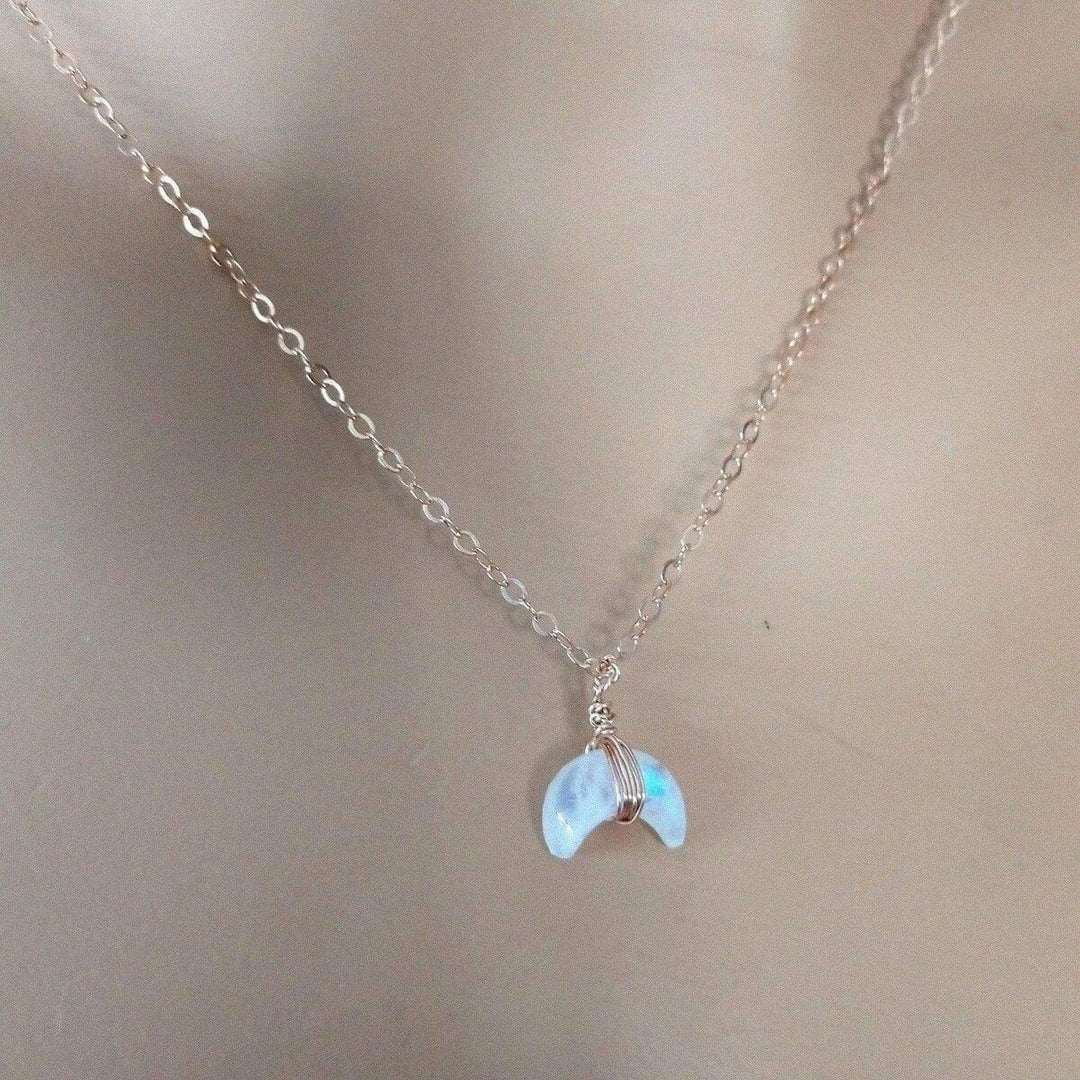 AMD1093 Rose Gold Wire Wrapped Crescent Moonstone Necklace - Necklaces - Alexa Martha Designs   1192685174831