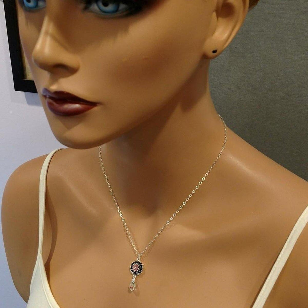 AMD1095 Silver Vintage Style Black Rose Crystal Rhinestone Necklace - Necklaces - Alexa Martha Designs   11836411012