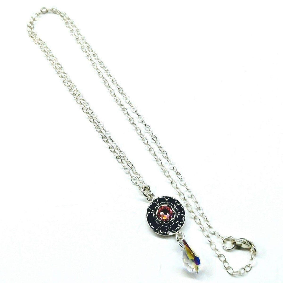 AMD1095 Silver Vintage Style Black Rose Crystal Rhinestone Necklace - Necklaces - Alexa Martha Designs   11836411012