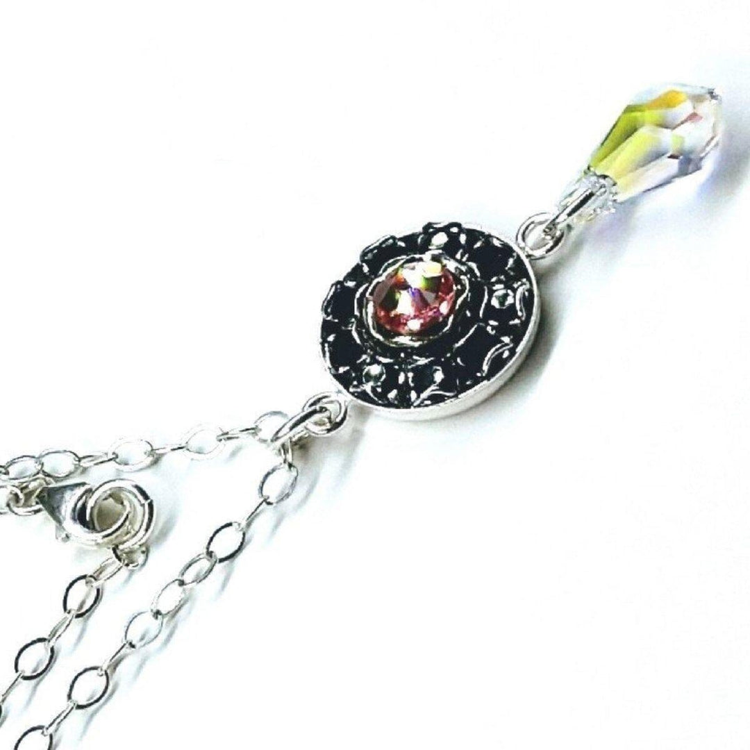 AMD1095 Silver Vintage Style Black Rose Crystal Rhinestone Necklace - Necklaces - Alexa Martha Designs   11836411012