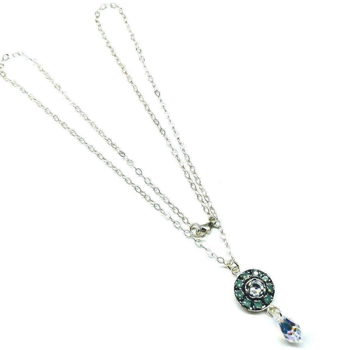 AMD1097 Silver Vintage Style Blue Opal Crystal Drop Rhinestone Necklace - Necklaces - Alexa Martha Designs   11852505668