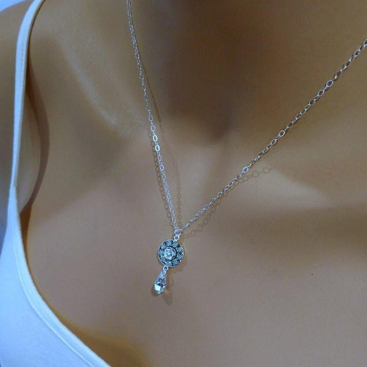 AMD1097 Silver Vintage Style Blue Opal Crystal Drop Rhinestone Necklace - Necklaces - Alexa Martha Designs   11852505668