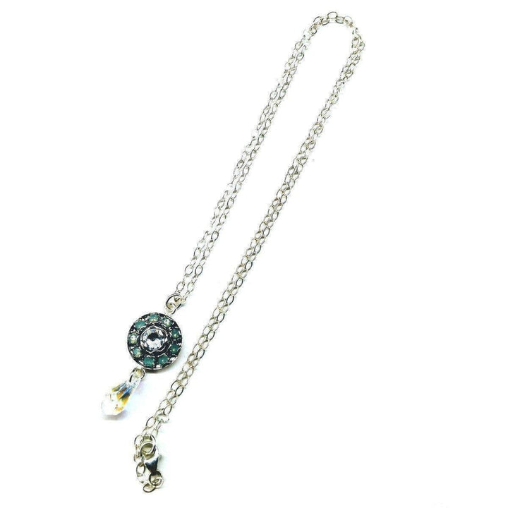 AMD1097 Silver Vintage Style Blue Opal Crystal Drop Rhinestone Necklace - Necklaces - Alexa Martha Designs   11852505668