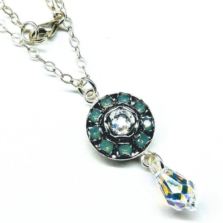 AMD1097 Silver Vintage Style Blue Opal Crystal Drop Rhinestone Necklace - Necklaces - Alexa Martha Designs   11852505668