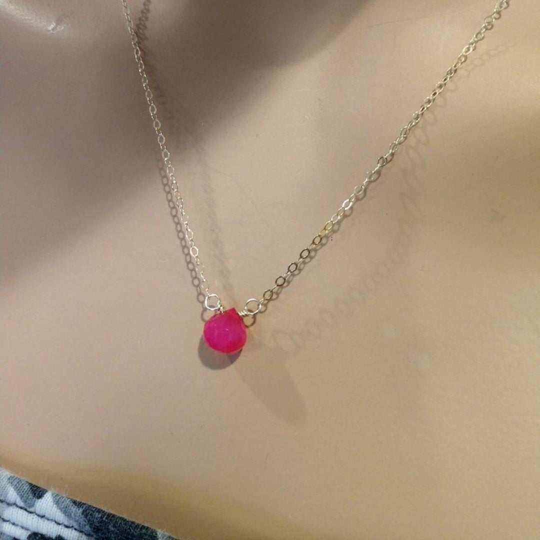 AMD1105 Tiny Hot Pink Chalcedony Gold Filled Necklace - Necklace - Alexa Martha Designs   9302035716