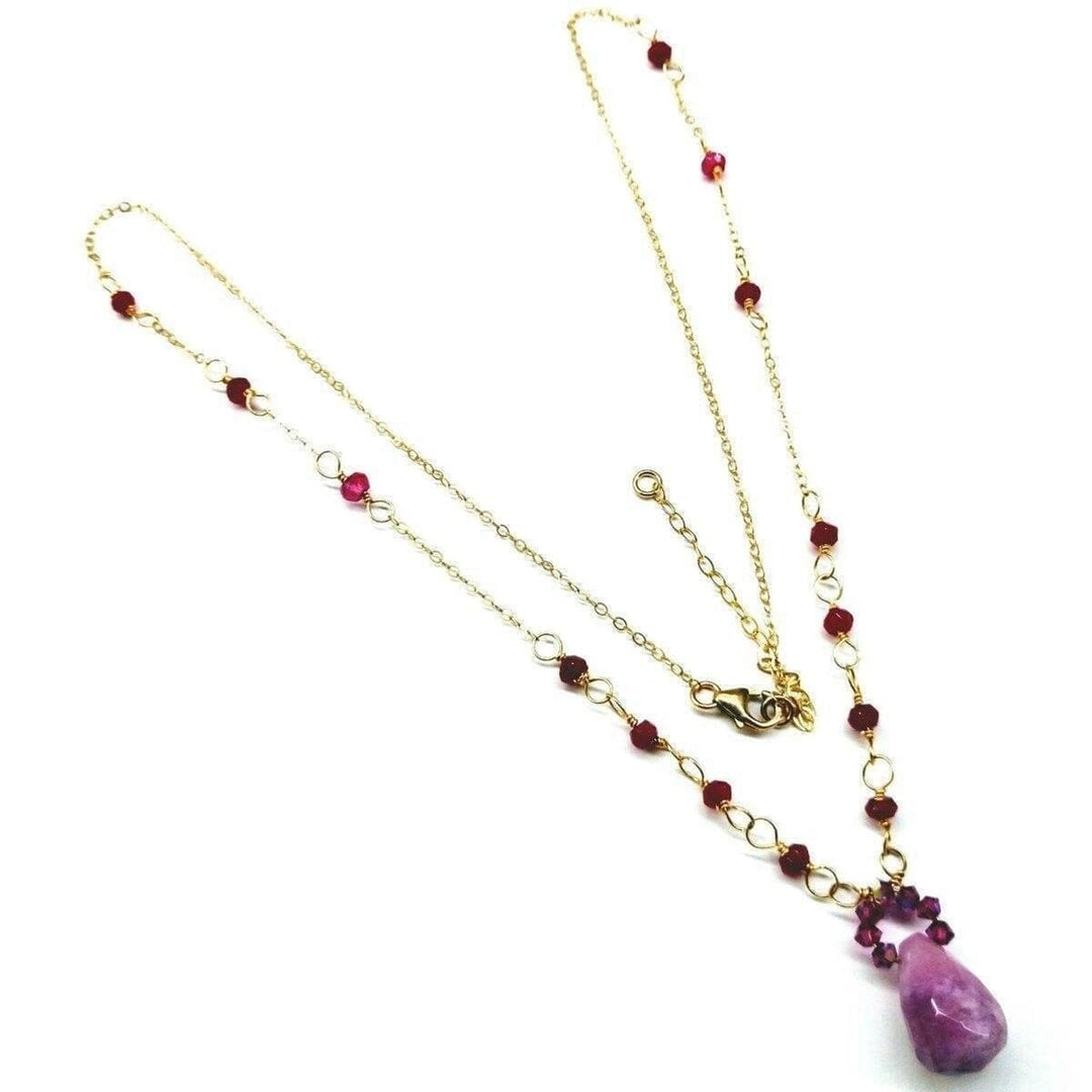 Lavender Jade Drop Gemstone Wire Wrapped 14KT Gold Filled Necklace - Necklaces - Alexa Martha Designs   