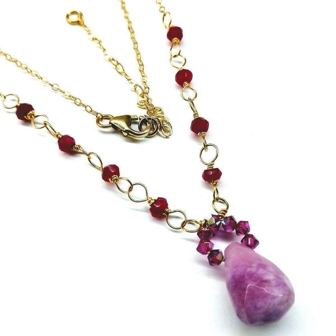 AMD1107 Lavender Jade Drop Gemstone Wire Wrapped 14KT Gold Filled Necklace - Necklace - Alexa Martha Designs   9319384132