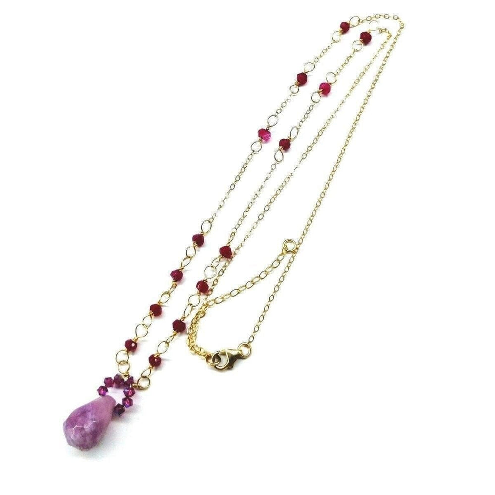 Lavender Jade Drop Gemstone Wire Wrapped 14KT Gold Filled Necklace - Necklaces - Alexa Martha Designs   