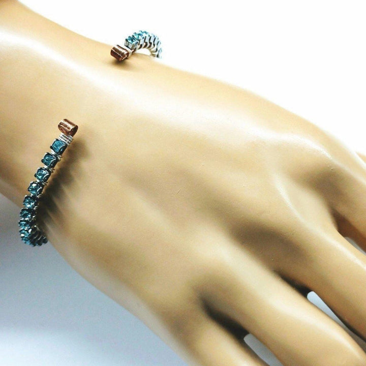 AMD1116-AMD1116-2 Wire Wrapped Turquoise Crystal Tennis Bracelet Bangle - Bracelet - Alexa Martha Designs   10549428932