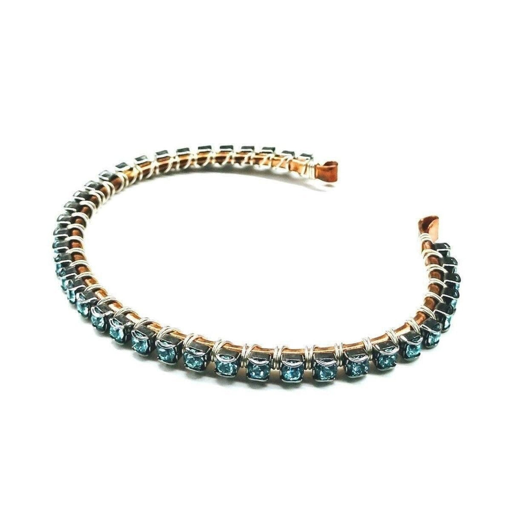 Wire Wrapped Turquoise Crystal Rhinestone Bangle - Bangles /Bracelets - Alexa Martha Designs   