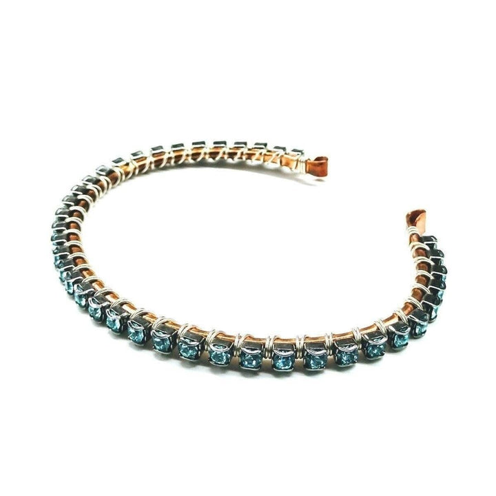 AMD1116-AMD1116-2 Wire Wrapped Turquoise Crystal Tennis Bracelet Bangle - Bracelet - Alexa Martha Designs   10549428932