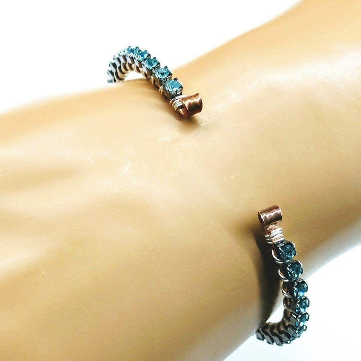 AMD1116-AMD1116-2 Wire Wrapped Turquoise Crystal Tennis Bracelet Bangle - Bracelet - Alexa Martha Designs   10549428932