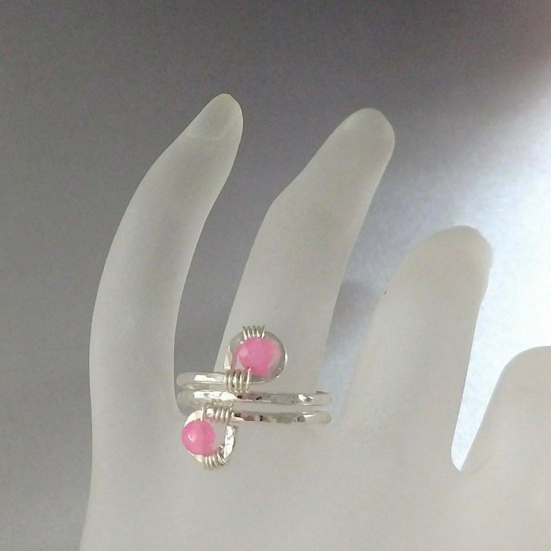 AMD1118-2 Adjustable Size 7.5-8.0 Wire Wrapped Sterling Silver Pink Jade Adjustable Finger Toe Ring - Ring - Alexa Martha Designs   10636917188