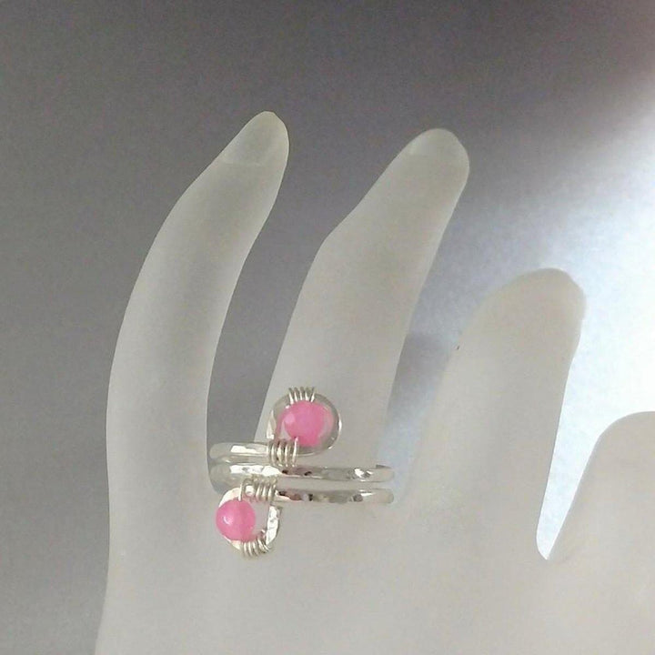 AMD1118-2 Adjustable Size 7.5-8.0 Wire Wrapped Sterling Silver Pink Jade Adjustable Finger Toe Ring - Ring - Alexa Martha Designs   10636917188
