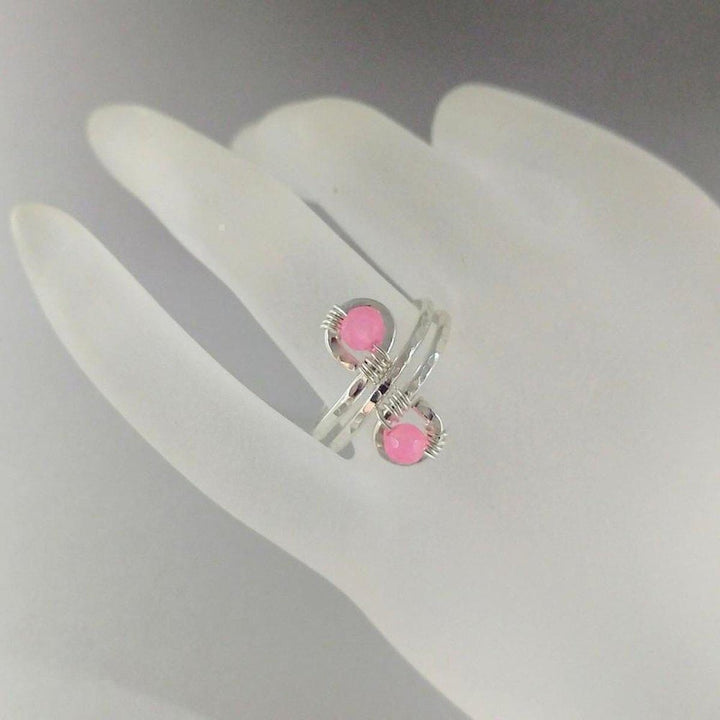 AMD1118-2 Adjustable Size 7.5-8.0 Wire Wrapped Sterling Silver Pink Jade Adjustable Finger Toe Ring - Ring - Alexa Martha Designs   10636917188