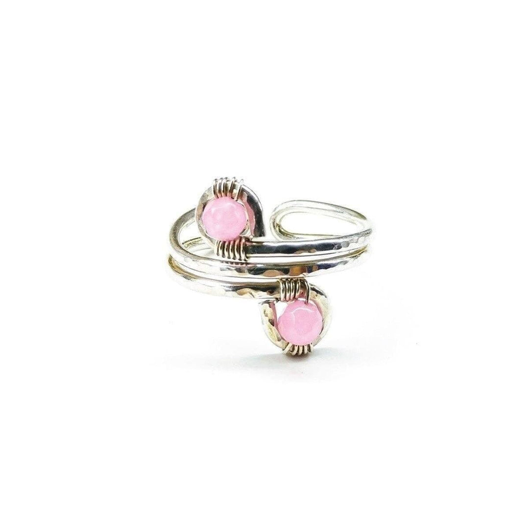 AMD1118-2 Adjustable Size 7.5-8.0 Wire Wrapped Sterling Silver Pink Jade Adjustable Finger Toe Ring - Ring - Alexa Martha Designs   10636917188