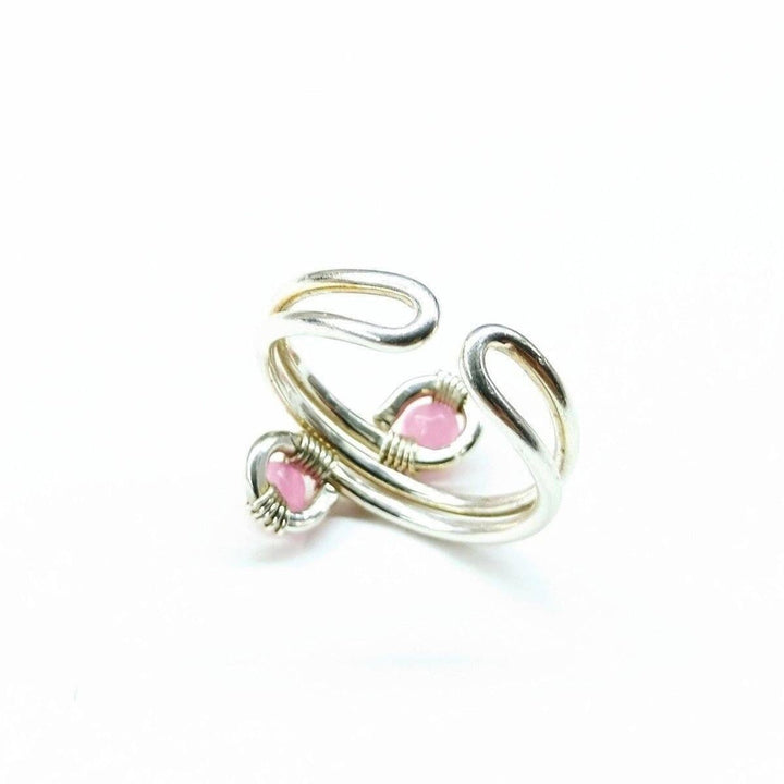 AMD1118-2 Adjustable Size 7.5-8.0 Wire Wrapped Sterling Silver Pink Jade Adjustable Finger Toe Ring - Ring - Alexa Martha Designs   10636917188