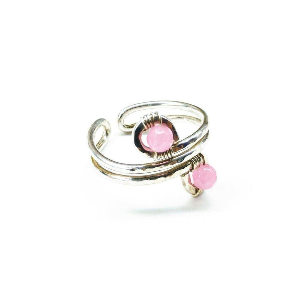 AMD1118-2 Adjustable Size 7.5-8.0 Wire Wrapped Sterling Silver Pink Jade Adjustable Finger Toe Ring - Ring - Alexa Martha Designs   10636917188
