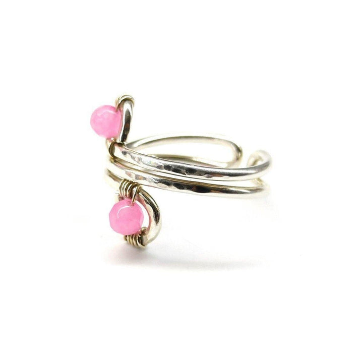 AMD1118-2 Adjustable Size 7.5-8.0 Wire Wrapped Sterling Silver Pink Jade Adjustable Finger Toe Ring - Ring - Alexa Martha Designs   10636917188