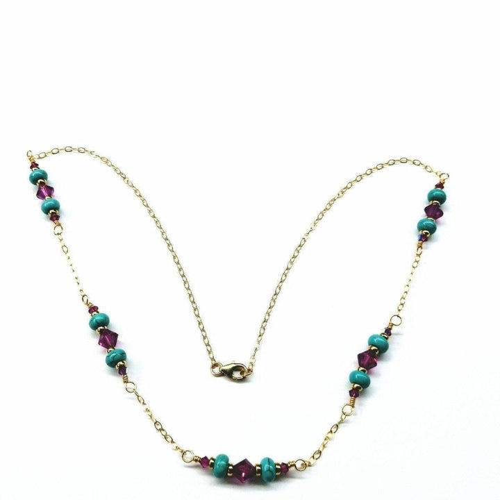 AMD1125 Super Dainty Wire Wrapped Gold Filled Pink Turquoise Gemstone Necklace - Necklace - Alexa Martha Designs   10811434628