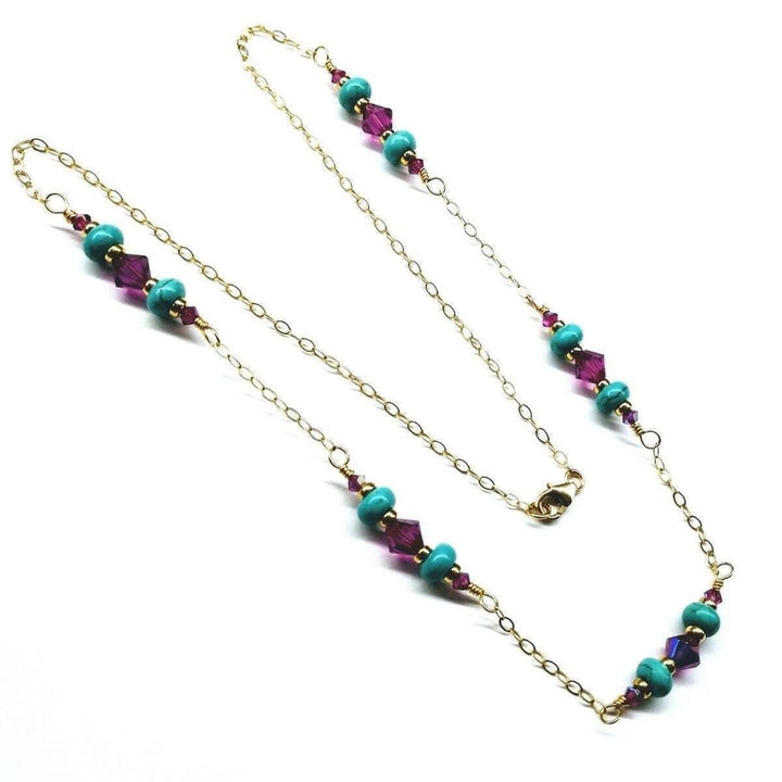 AMD1125 Super Dainty Wire Wrapped Gold Filled Pink Turquoise Gemstone Necklace - Necklace - Alexa Martha Designs   10811434628