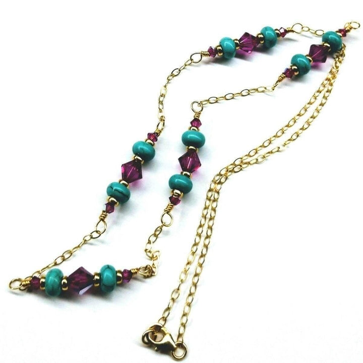 AMD1125 Super Dainty Wire Wrapped Gold Filled Pink Turquoise Gemstone Necklace - Necklace - Alexa Martha Designs   10811434628