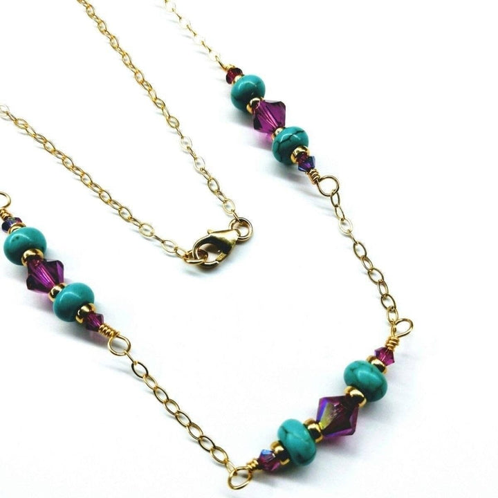 AMD1125 Super Dainty Wire Wrapped Gold Filled Pink Turquoise Gemstone Necklace - Necklace - Alexa Martha Designs   10811434628