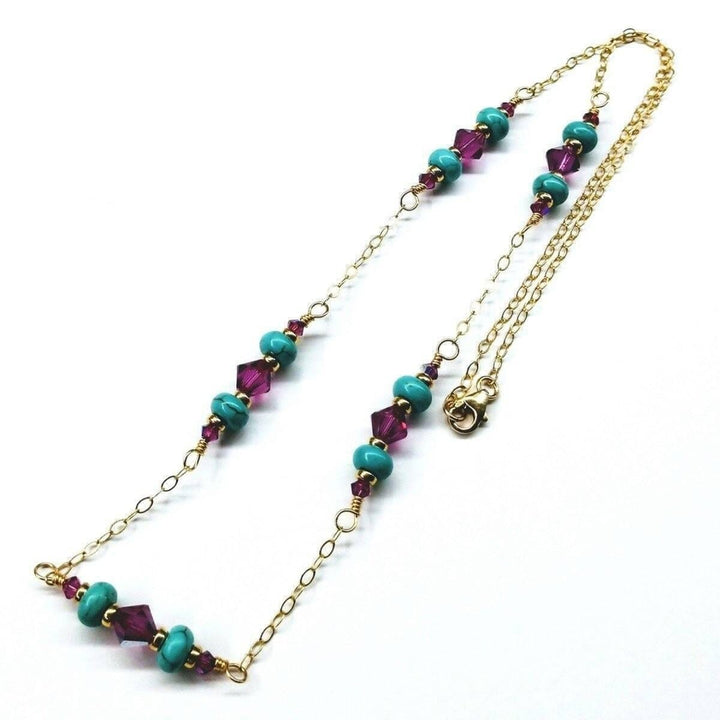 AMD1125 Super Dainty Wire Wrapped Gold Filled Pink Turquoise Gemstone Necklace - Necklace - Alexa Martha Designs   10811434628