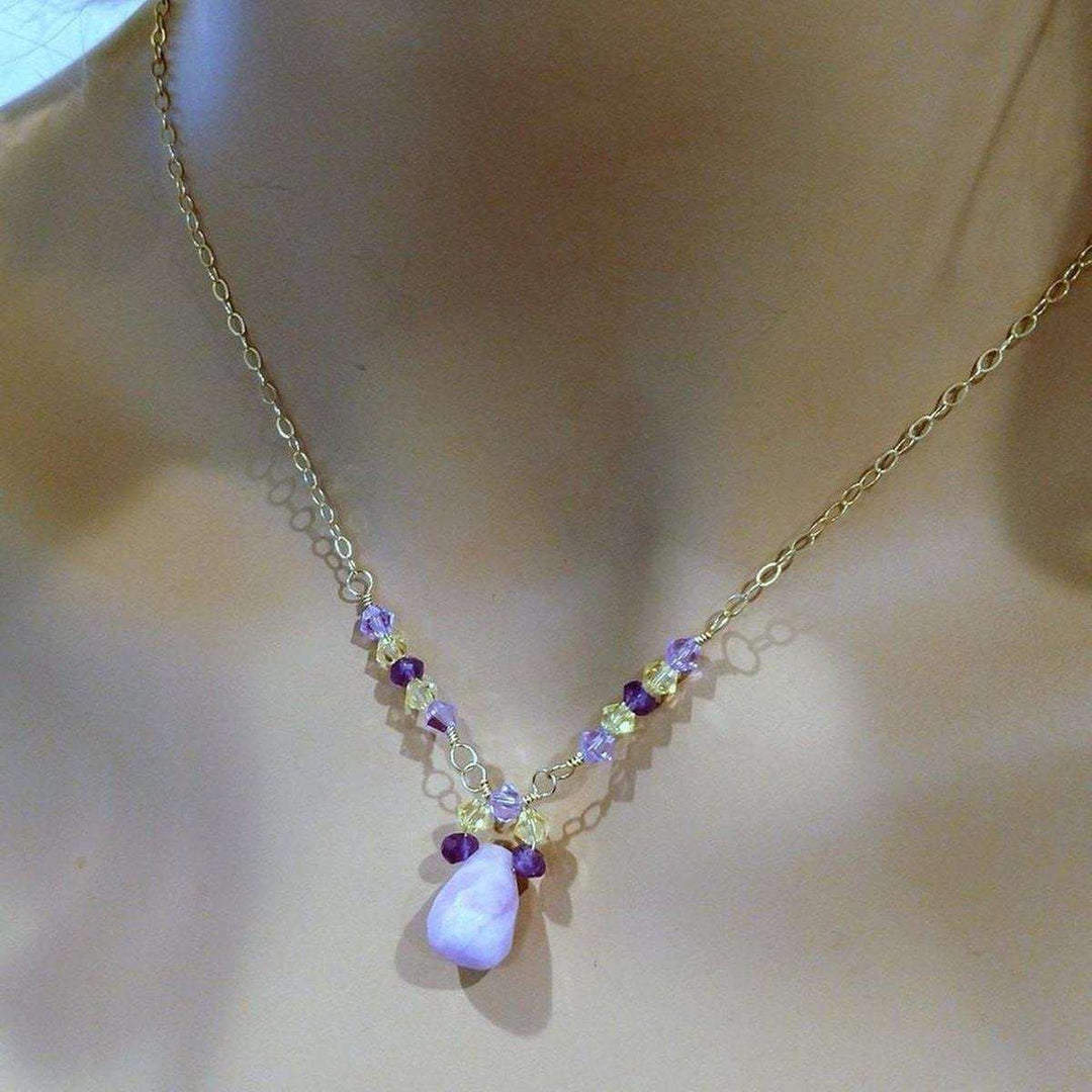 AMD1126 Lavender Candy Jade Drop Gold Wire Wrapped Necklace - Necklaces - Alexa Martha Designs   10969285828
