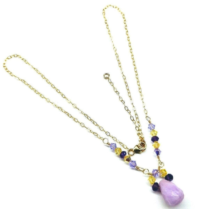 AMD1126 Lavender Candy Jade Drop Gold Wire Wrapped Necklace - Necklaces - Alexa Martha Designs   10969285828