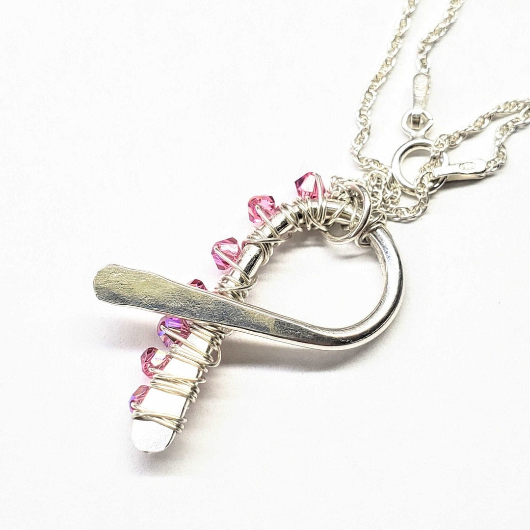 AMD1129 2024 Breast Cancer Awareness Crystal Ribbon Necklace - Limited Edition of 10 - Necklace - Alexa Martha Designs   6768965058607