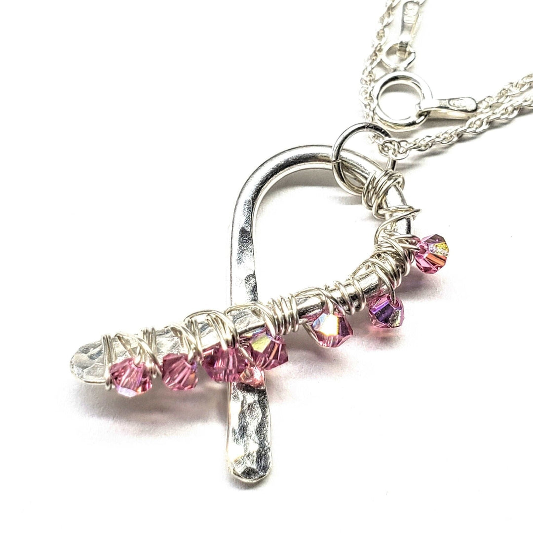 AMD1129 2024 Breast Cancer Awareness Crystal Ribbon Necklace - Limited Edition of 10 - Necklace - Alexa Martha Designs   6768965058607