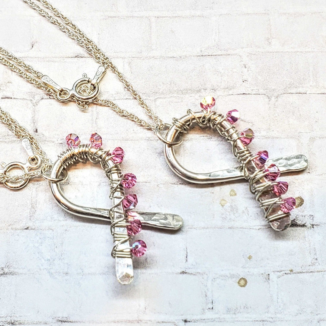 AMD1129 2024 Breast Cancer Awareness Crystal Ribbon Necklace - Limited Edition of 10 - Necklace - Alexa Martha Designs   6768965058607