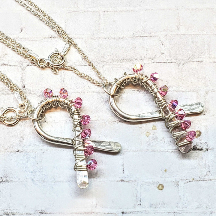 AMD1129 2024 Breast Cancer Awareness Crystal Ribbon Necklace - Limited Edition of 10 - Necklace - Alexa Martha Designs   6768965058607