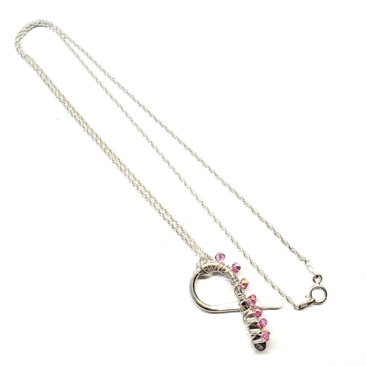 AMD1129 2024 Breast Cancer Awareness Crystal Ribbon Necklace - Limited Edition of 10 - Necklace - Alexa Martha Designs   6768965058607
