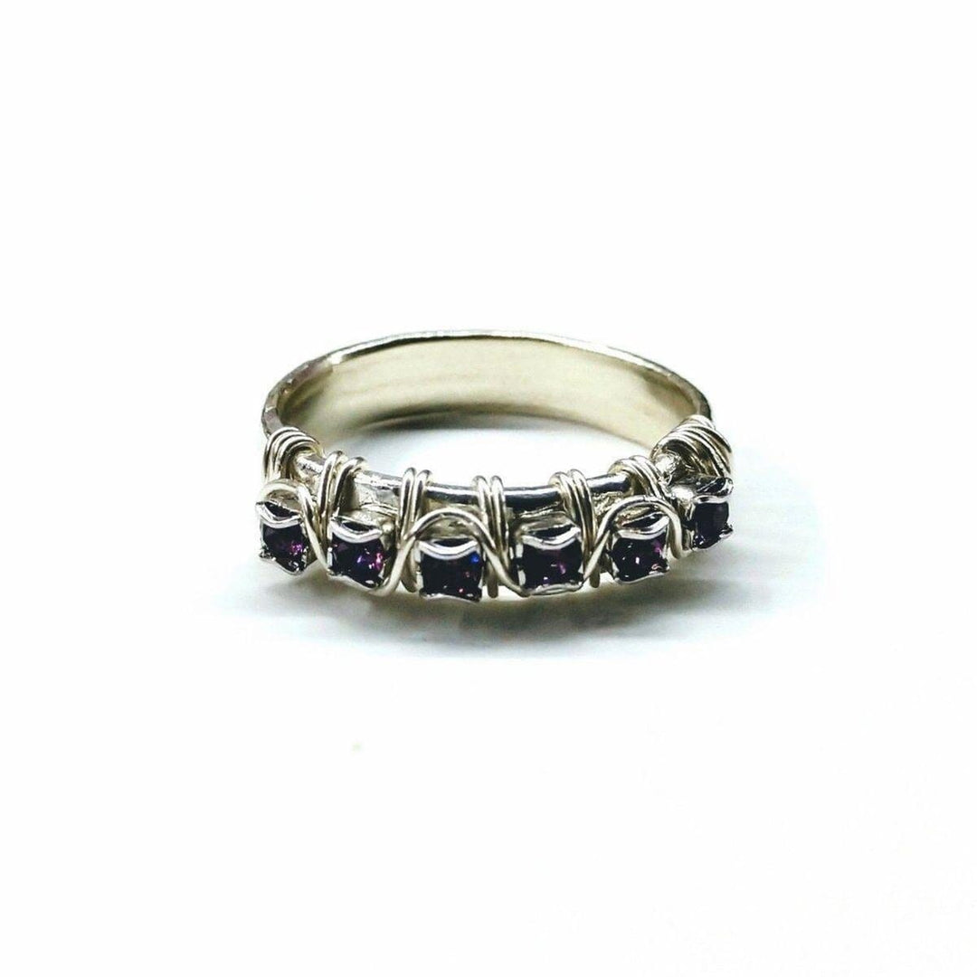 AMD1134-AMD1134-2 Sterling Silver Hammered Amethyst Rhinestone Bling Ring - Ring - Alexa Martha Designs   11153777668