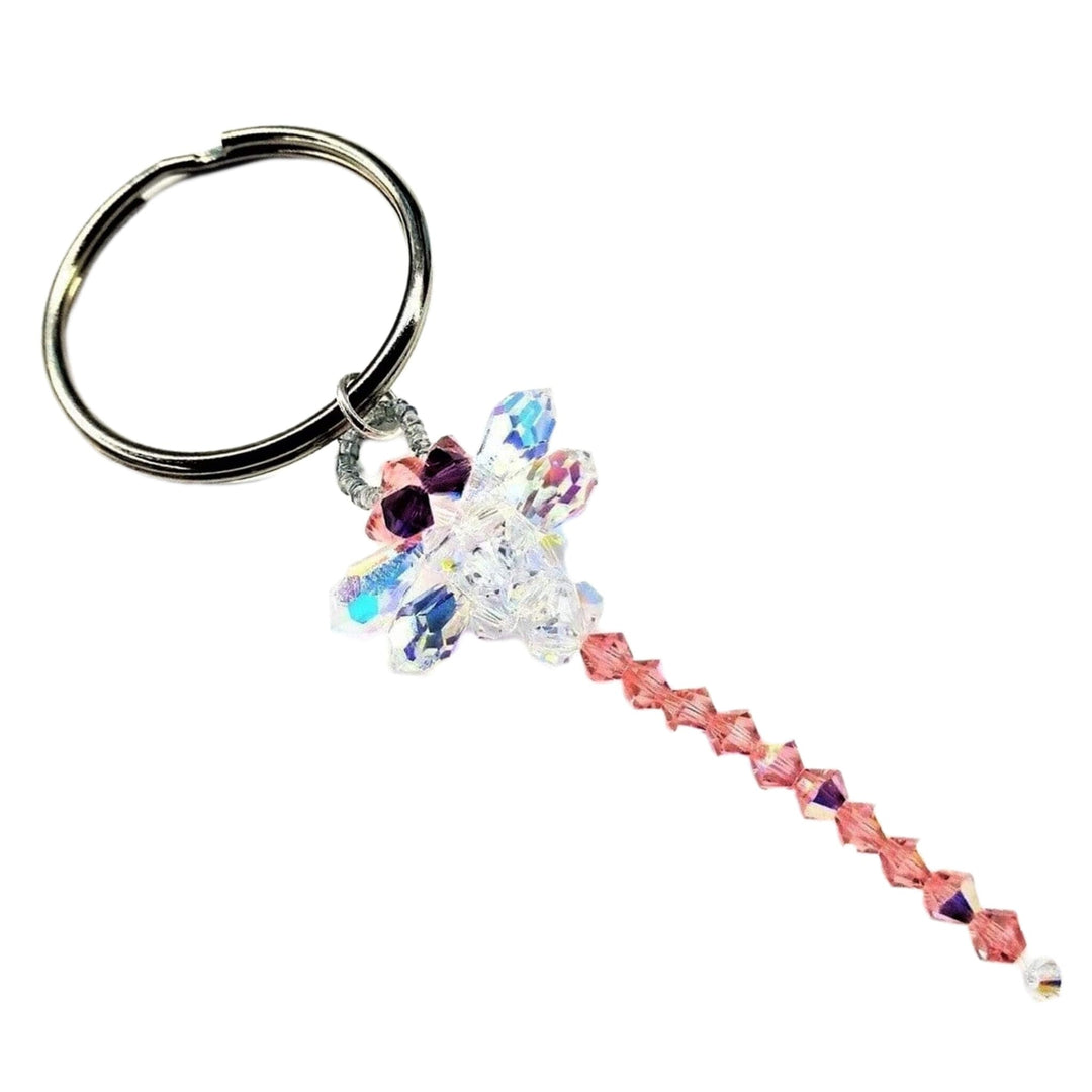 AMD1135 Swarovski Crystal Rose Peach Dragonfly Car Mirror Charm - Key Chain - Alexa Martha Designs   1222055723055