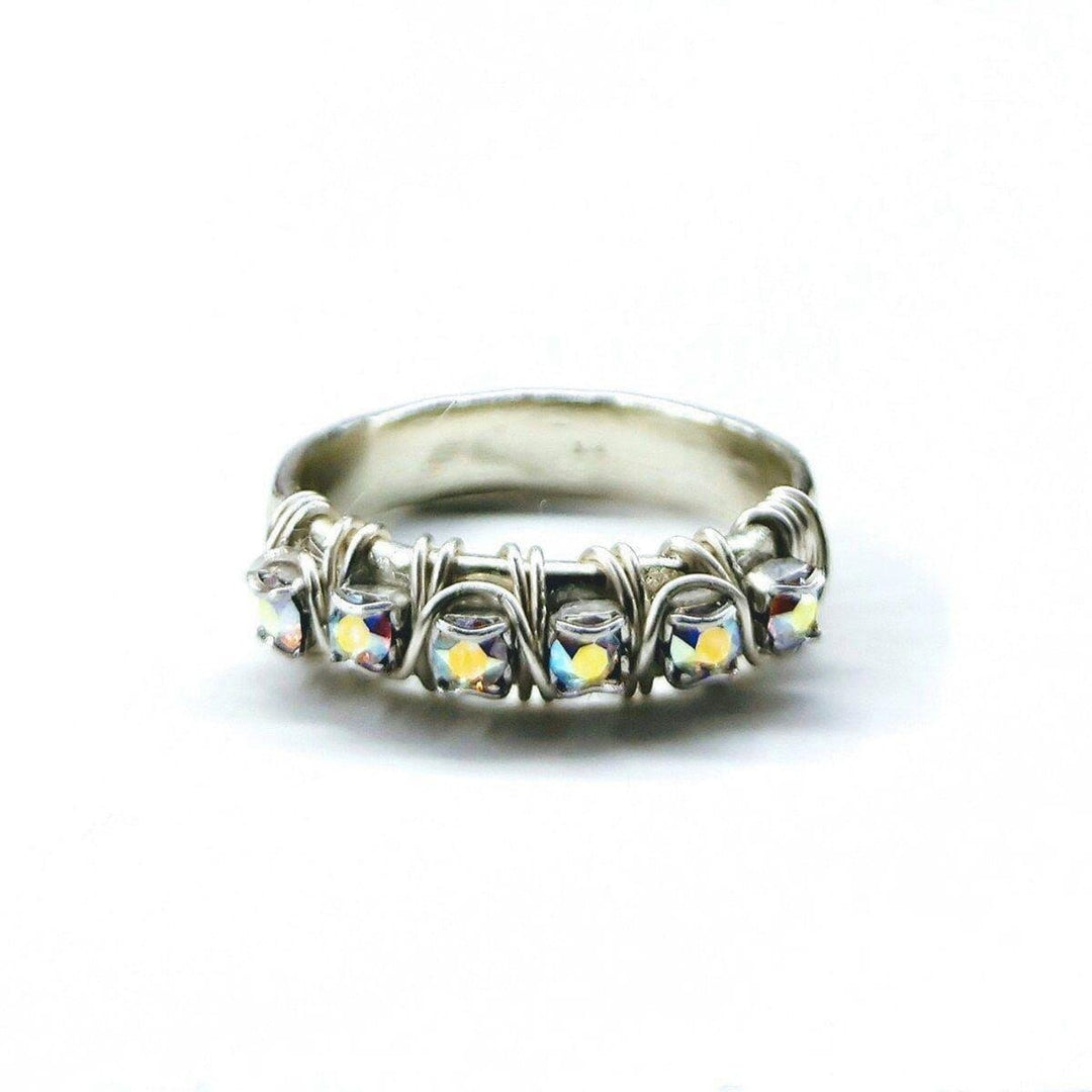 AMD1136-AMD1136-2 Wire Wrapped Silver Hammered Super Sparkly Crystal Bling Ring - Ring - Alexa Martha Designs   11164338820