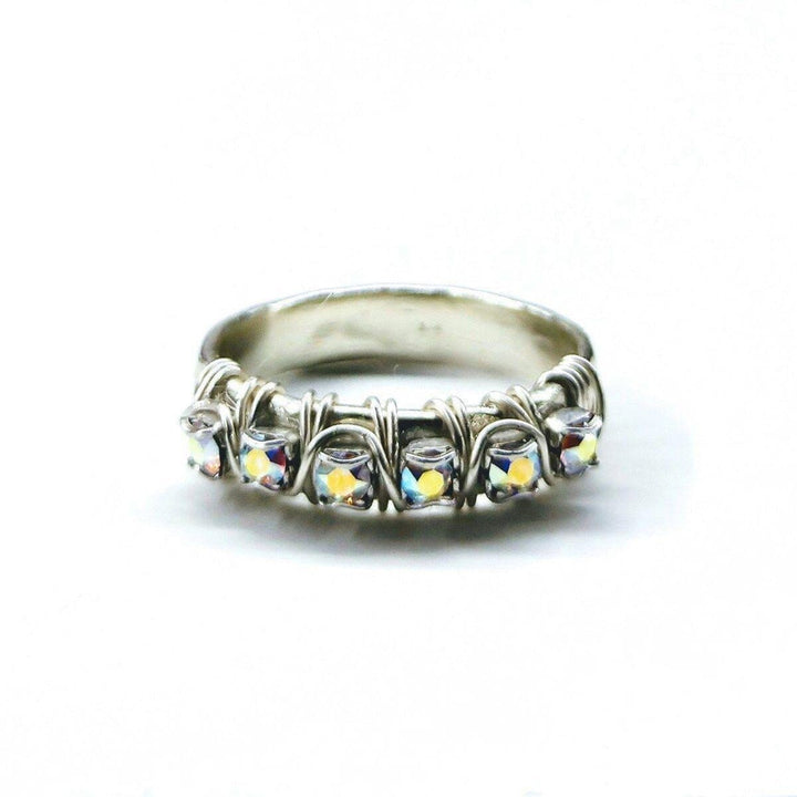 AMD1136-AMD1136-2 Wire Wrapped Silver Hammered Super Sparkly Crystal Bling Ring - Ring - Alexa Martha Designs   11164338820