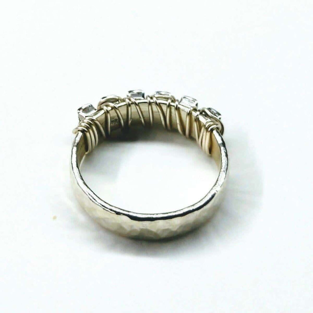 AMD1136-AMD1136-2 Wire Wrapped Silver Hammered Super Sparkly Crystal Bling Ring - Ring - Alexa Martha Designs   11164338820