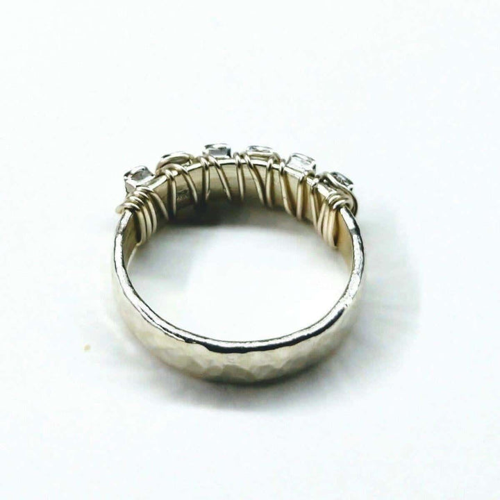 AMD1136-AMD1136-2 Wire Wrapped Silver Hammered Super Sparkly Crystal Bling Ring - Ring - Alexa Martha Designs   11164338820