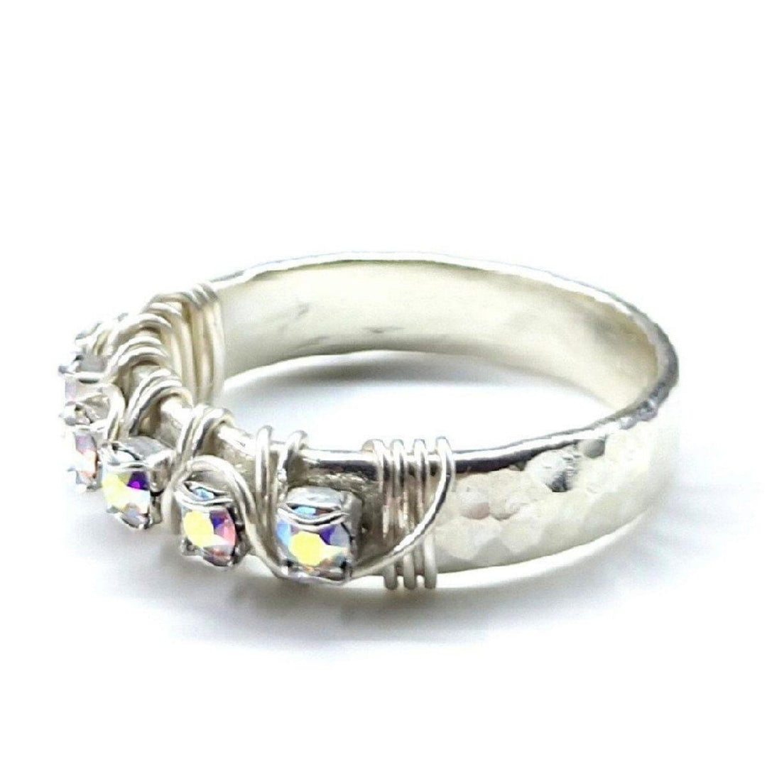 AMD1136-AMD1136-2 Wire Wrapped Silver Hammered Super Sparkly Crystal Bling Ring - Ring - Alexa Martha Designs   11164338820