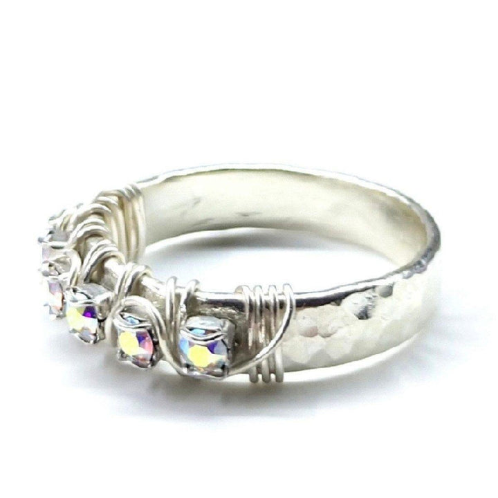 AMD1136-AMD1136-2 Wire Wrapped Silver Hammered Super Sparkly Crystal Bling Ring - Ring - Alexa Martha Designs   11164338820