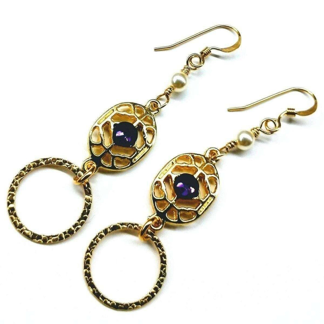 Last One-Gold Filled Purple Crystal Circle Earrings - Earrings - Alexa Martha Designs   