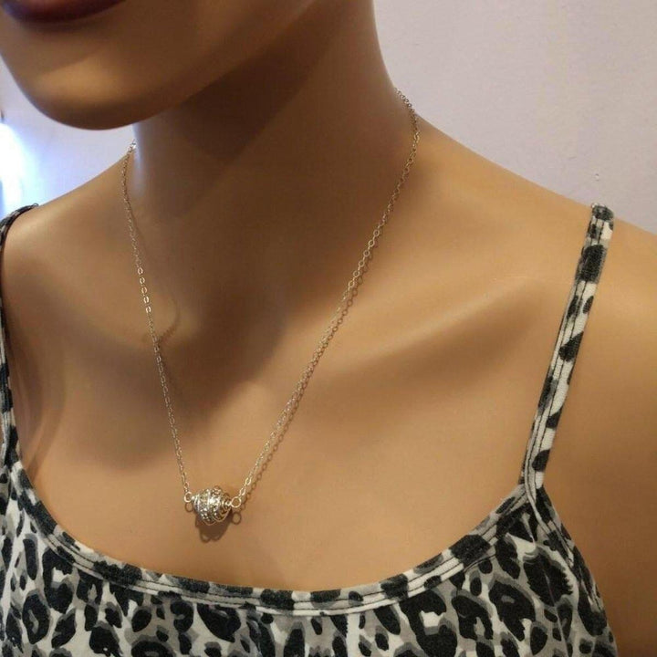 AMD1143 Sterling Silver Spiral Cage Crystal Pave Ball Necklace - Necklaces - Alexa Martha Designs   10099117252