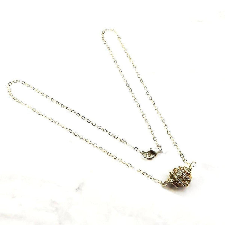 AMD1143 Sterling Silver Spiral Cage Crystal Pave Ball Necklace - Necklaces - Alexa Martha Designs   10099117252
