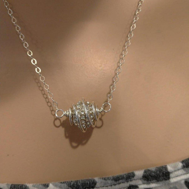 AMD1143 Sterling Silver Spiral Cage Crystal Pave Ball Necklace - Necklaces - Alexa Martha Designs   10099117252